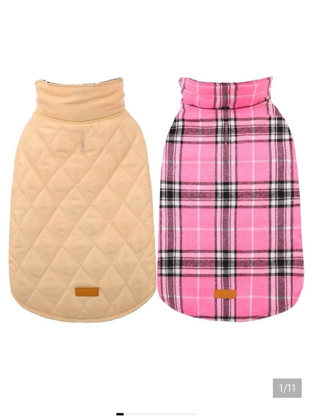 Kuoser Pink Plaid Reversible Quilted Cream Dog Jacket Coat - Size Medium